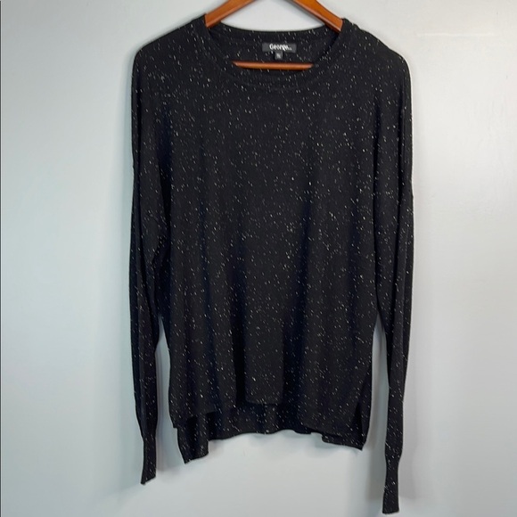 George Speckled Slub Knit Lightweight Long Sleeve Sweater Black White Hi Lo XXL - Picture 12 of 12